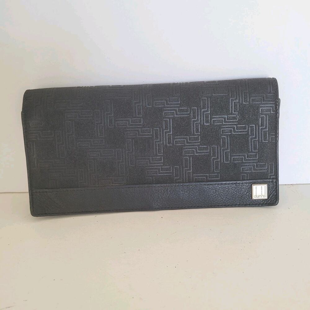 Dunhill Designer‎ Bill Card Holder Wallet Black Bifold Textured Leather Folding